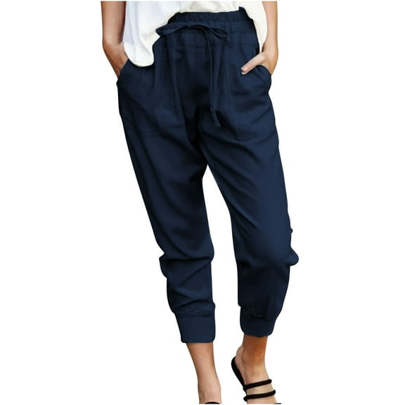 Dasayo Joggers Women Pants Taper High Waist Blue Capris Drawstring Solid Yoga Sweatpants Sweat Pants for Womens XL