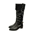 thumbnail image 1 of Dasayo Knee-High Woman Boots Black Slouchy Wide Calf Low Heel Faux Leather Buckle Shoes Shoes for Women 36, 1 of 5