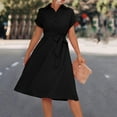 thumbnail image 1 of Dasayo Knee Length Trendy Dresses for Women 2025 Summer Black Short Sleeve Formal Dresses Solid Office Work V Neck Dresses, 1 of 8