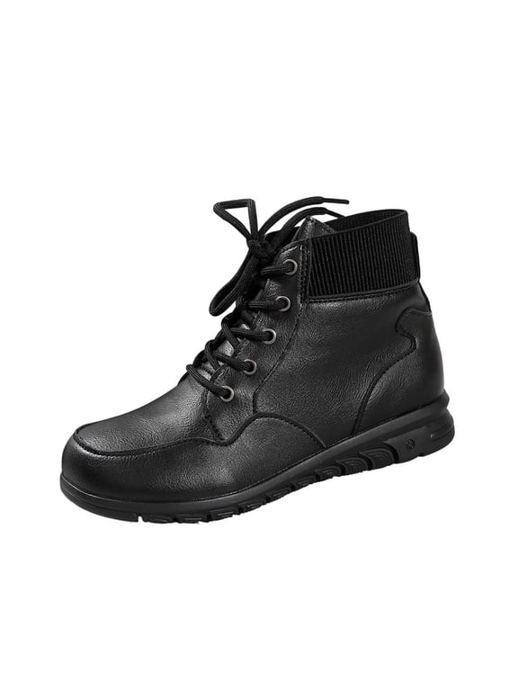 Ladies Boots Ankle Hiking Black Non Slip Running Low Heel Lace up Faux Leather Boots Shoes for Women 36