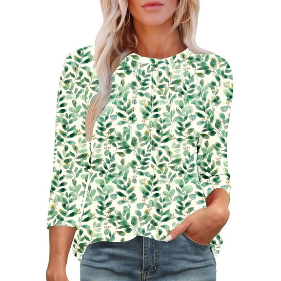 Dasayo Ladies Tops 3/4 Sleeve Summer Boho Smocked Tropical Blouses Womens Shirts XXL