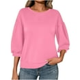 thumbnail image 1 of Dasayo Ladies Tops Pink Oversized Tunic 3/4 Sleeve Tops Round Neck Casual Solid Sheer Tshirts Women's T-Shirts M, 1 of 8