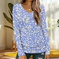 thumbnail image 1 of Dasayo Ladies Tops V-Neck Loose Blue Long Sleeve Floral Dressy Fall Blouses Tshirts Shirts for Women M, 1 of 5