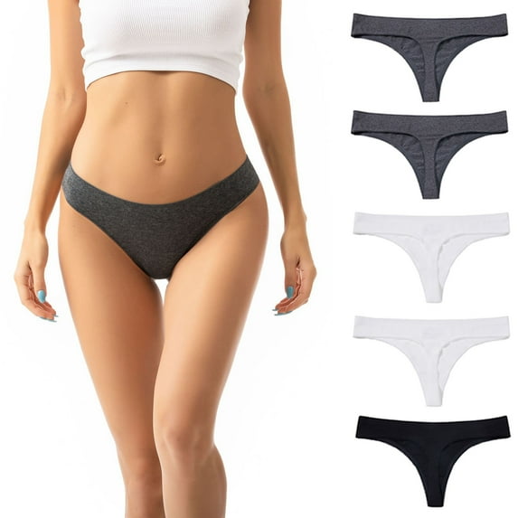 Dasayo Ladies Underwear Panties Cotton Bikini Gray Solid Mid Waist 5 Pack Thong Briefs Women Underwears under $7 L