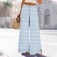 thumbnail image 1 of Dasayo Light Blue Pants for Women Wide-Leg Palazzo Trousers Striped Baggy Drawstring Slacks Women Sweatpants M, 1 of 8