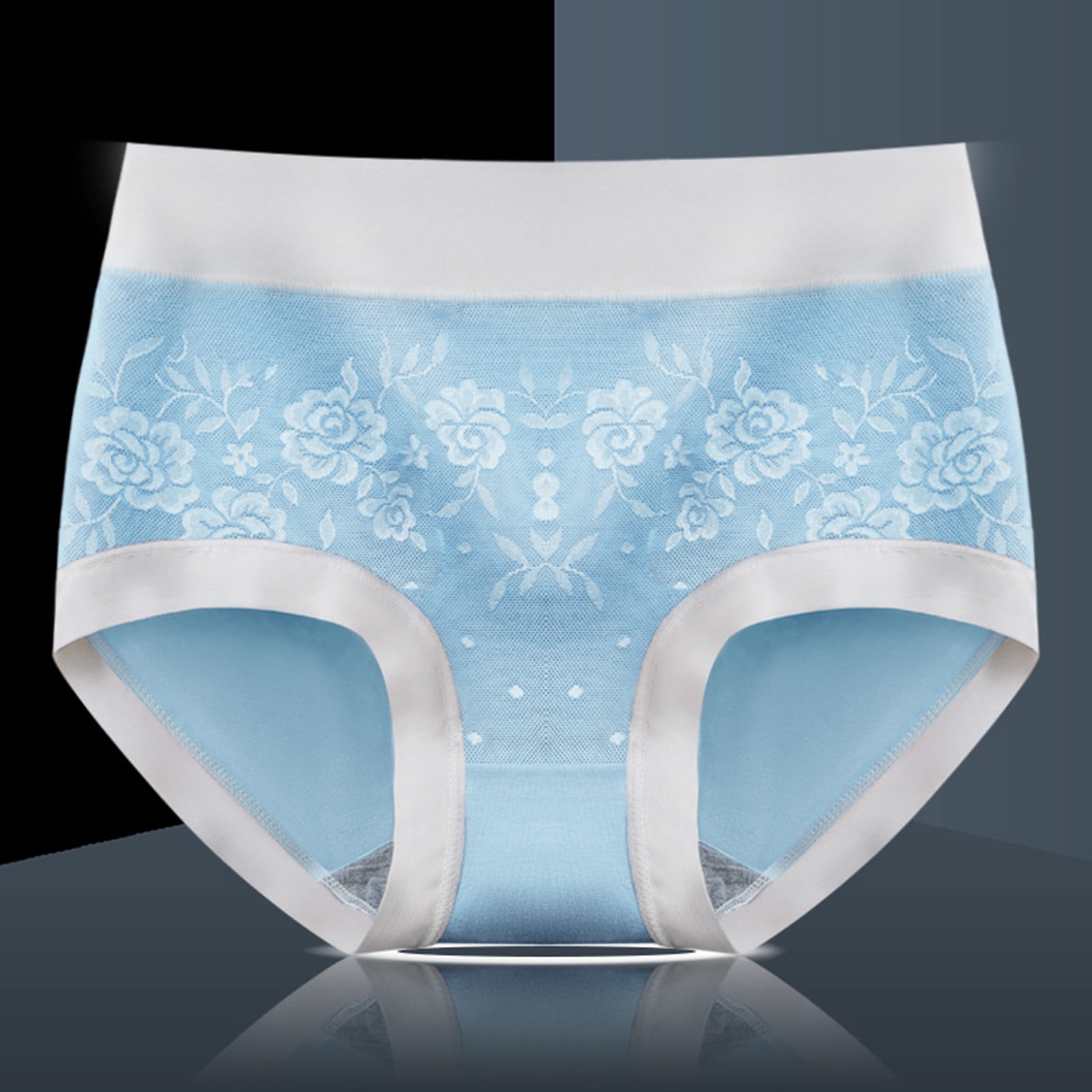 Dasayo Light Blue Seamless Floral Printed Panties For Womens Cotton High Waist Full Briefs 4740