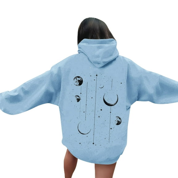 Dasayo Light Blue Women Hoodies Oversized Funny Long Sleeve Graphic Pocket Drawstring Hoodies Women Blouses and Shirts L