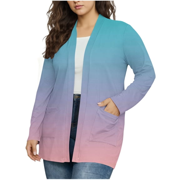Dasayo Light Blue Womens Coats Open Front Long Fall Gradient Color Casual Cardigan Womens Jackets XXXXXL