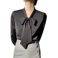 thumbnail image 1 of Dasayo Long Sleeve Tops for Teachers Satin Button down Workout Black Shirts Lace up Business Cozy Shirts for Womens L, 1 of 3