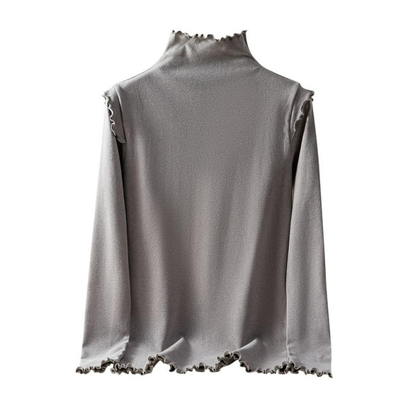 Dasayo Long Sleeve Tops for Women 2025 Gray Thermal Winter Undershirts Turtleneck Warm Ruffle Clothing Womens Tshirt XL