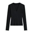 thumbnail image 1 of Dasayo Long Sleeve Tops for Women V-Neck Fitted Black Solid Classic T-Shirt Women's T Shirts M, 1 of 4