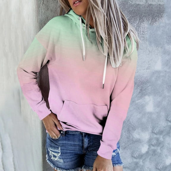 Dasayo Long Sleeve Women's Fashion Hoodies Pink Lightweight Drawstring Gradient Color Pocket Hoodies Women Blouses S