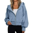 thumbnail image 1 of Dasayo Long Sleeve Women's Sweatshirts for Women Full Zip up Hooded Blue Drawstring Solid Jackets Womens Tops XL, 1 of 6