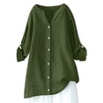 thumbnail image 1 of Dasayo Long Sleeve Women's Tops Green V-Neck Casual Solid Dressy Button-Up Shirts Women's Blouses S, 1 of 5