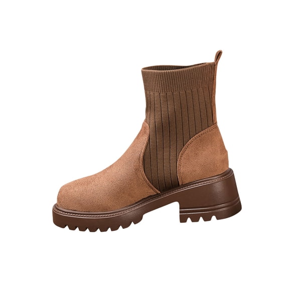 Dasayo Low Heel Boots Women Ankle Brown Waterproof Hiking Round Toe Stretchy Warm Boots Woman Shoes 37