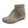 thumbnail image 1 of Dasayo Low Heel Ladies Boots Ankle Beige Western Faux Leather Round Toe Fringe Cowgirl Boots Shoes for Women 36, 1 of 9