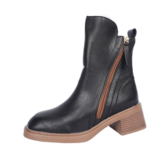 Dasayo Low Heel Ladies Boots Ankle Chelsea Black Faux Leather Winter Side Zip Wide Width Boots Shoes Women 36