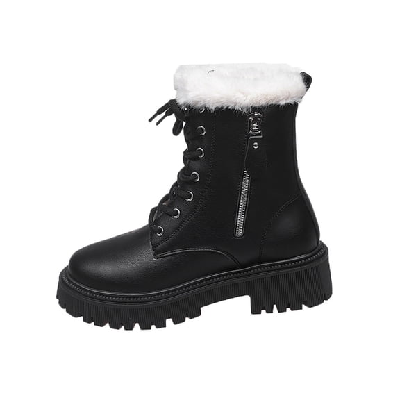 Dasayo Low Heel Ladies Boots Black Ankle Chunky Motorcycle Side Zip Lace up Furry Boots Shoes Women 38