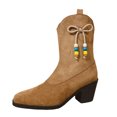 thumbnail image 1 of Dasayo Mid-Calf Booties for Women Dress Wide Width Brown Western Square Toe Kitten Heel Boots Womens Shoes 37, 1 of 7