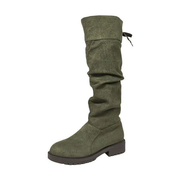 Dasayo Mid-Calf Boots Women Green Slouch Fall Cozy Classic Round Toe Shoes Womens Shoes 36