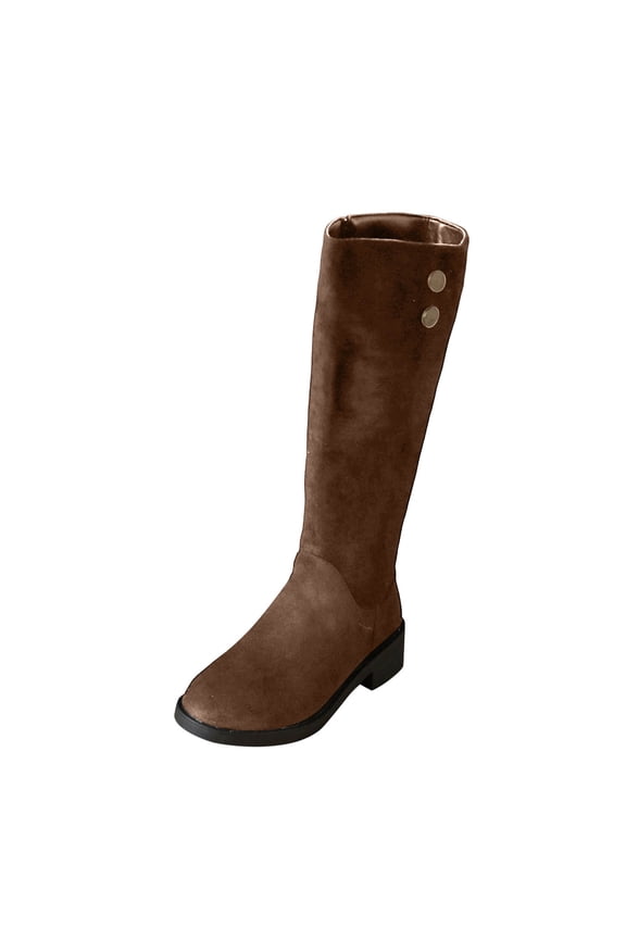 Mid-Calf Boots Women Low Heel Brown Western Side Zip Dressy Round Toe Boots Women's Shoes 36