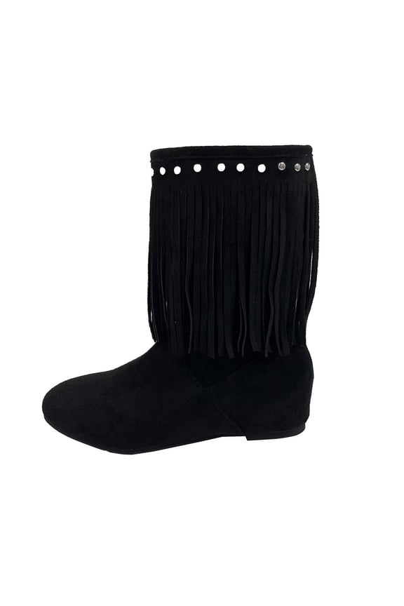 Mid-Calf Ladies Boots Wide Width Black Western Fringe Low Heel Winter Cowboy Boots Women Shoes 40