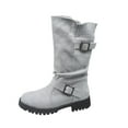 thumbnail image 1 of Dasayo Mid-Calf Womans Boots Slouch Motorcycle Gray Buckles Western Round Toe Boots Womens Shoes 36, 1 of 8