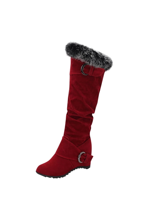 Mid-Calf Women Boots Furry Slouch Red Wide Widths Fuzzy Winter Fashion Boots Women Shoes 39
