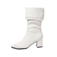thumbnail image 1 of Dasayo Mid-Calf Women Boots Slouch White Wide Width Fold Over Pointed Toe Block Heel Faux Leather Boots Ladies Shoes 39, 1 of 9