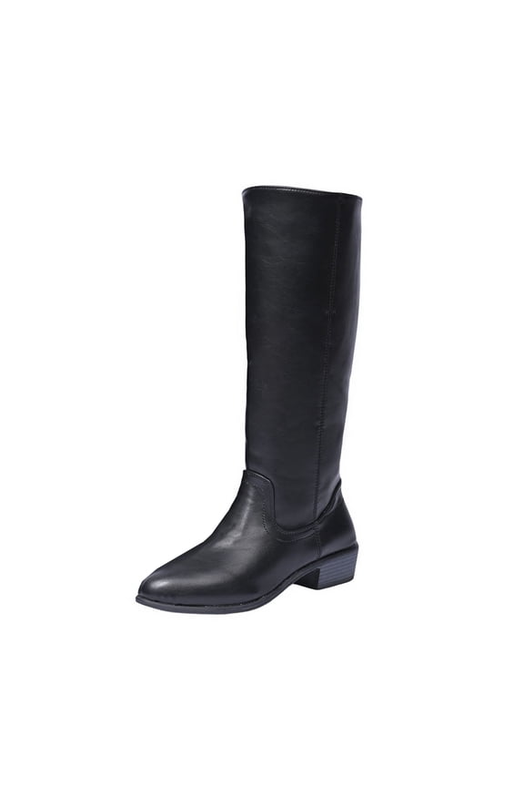Mid-Calf Women's Boots Black Western Cowgirl High Top Faux Leather Snip Toe Shoes Shoes Women 39