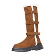 thumbnail image 1 of Dasayo Mid-Calf Women's Boots Winter Chunky Brown Round Toe Buckles Furry Boots Women Shoes 36, 1 of 9