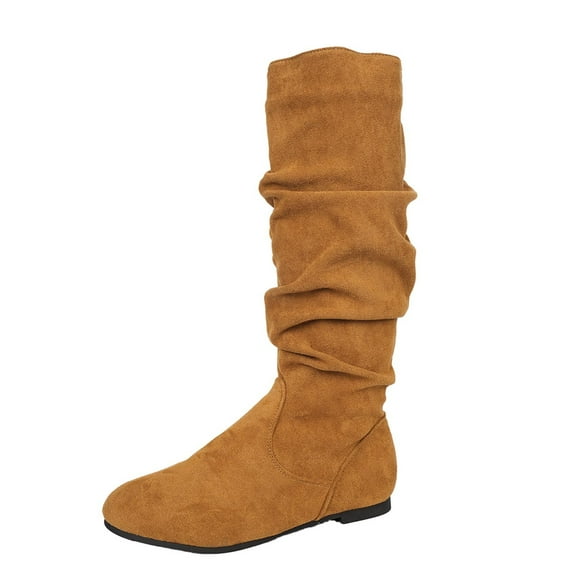 Dasayo Mid-Calf Womens Booties Slouch Western Yellow Wide Width Round Toe Soft Boots Shoes for Women 36