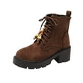 thumbnail image 1 of Dasayo Motorcycle Ladies Boots Brown Ankle Hiking Lace up Round Toe Low Heel Booties Ladies Shoes 36, 1 of 7
