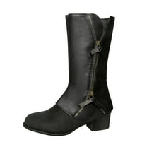 Dasayo Motorcycle Women Boots Black Mid-Calf Western Cowgirl Side Zip Faux Leather Low Heel Boots Women Shoes 36