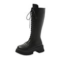thumbnail image 1 of Dasayo Motorcycle Women's Boots Mid-Calf Chunky Black Lace up Low Heel Fashion Faux Leather Boots Women Shoes 36, 1 of 9