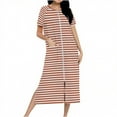 thumbnail image 1 of Dasayo Night Gowns for Women Zip up Long Fall Sleep Dresses Side Split Striped Sleepwear Gowns for Women Sleepwear L, 1 of 7