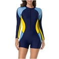 thumbnail image 1 of Dasayo One Piece Womens Rash Guard Zip up Yellow Long Sleeve Seamless Colorblock Rash Guard Women Bathing Suits XXL, 1 of 6