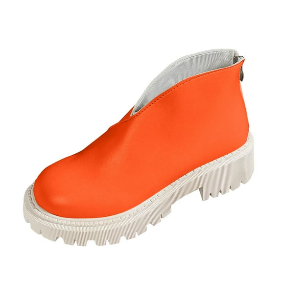 Dasayo Orange Womens Booties Ankle Chunky Snow Block Heel Slip on Faux Leather Booties Ladies Shoes 36