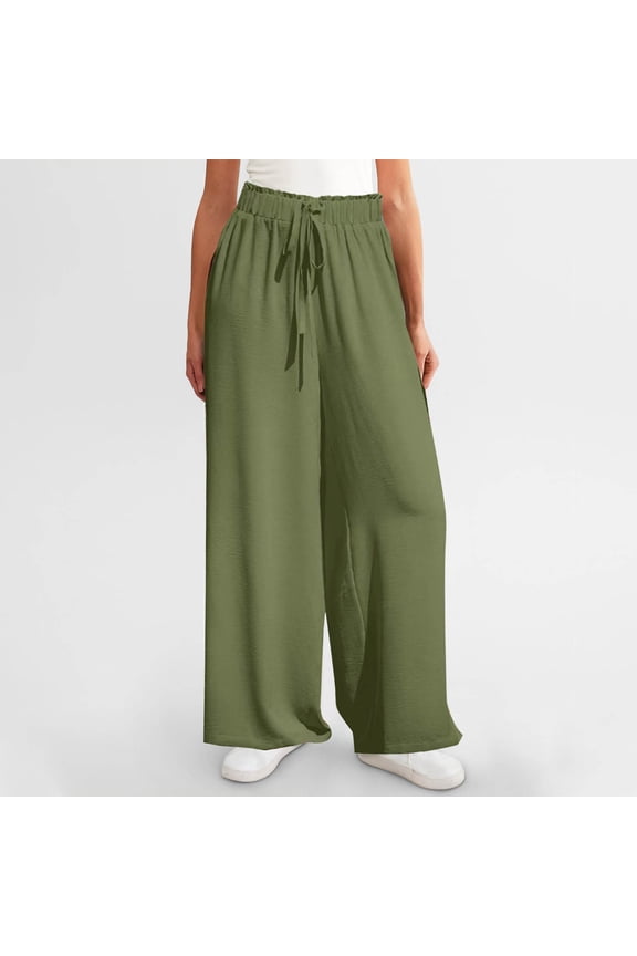 Palazzo Ladies Pants Wide-Leg High Rise Business Casual Slacks Ruffle Hem Drawstring Outfits Womens Joggers L
