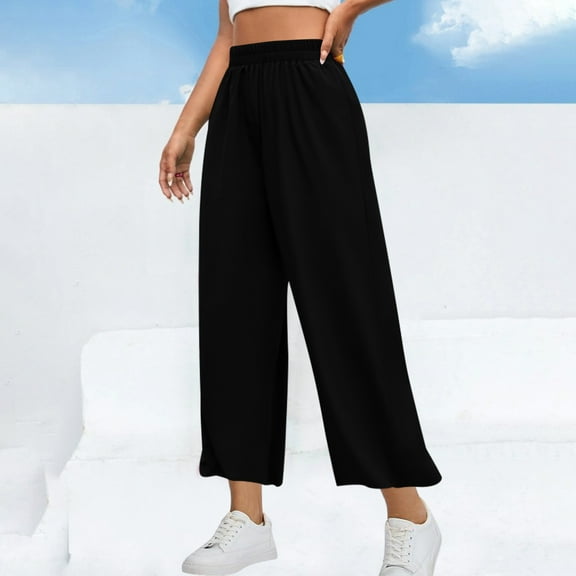 Dasayo Palazzo Pants for Women Loose Elastic Waist Wide-Leg Slacks Summer Solid Stretchy Trousers for Women XXL