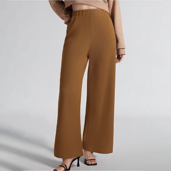 Dasayo Palazzo Women's Pants Elastic Waisted Wide-Leg Yoga Brown Sweatpants Solid Super Stretch Trousers for Women XXL