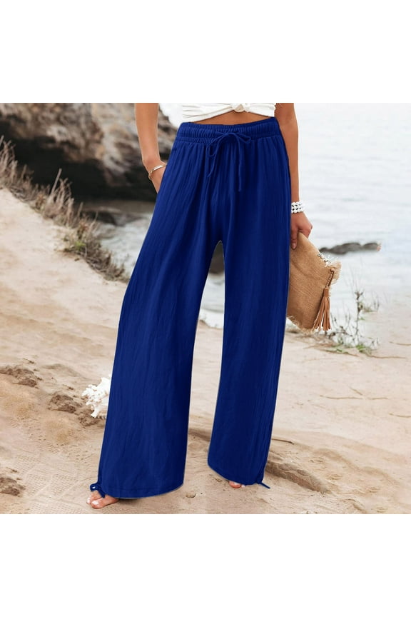Palazzo Womens Pants Blue Wide Leg Long Fall High Waisted Solid Trousers Jumpsuits for Women Summer L
