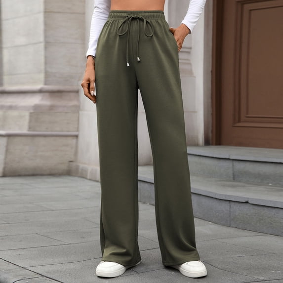 Dasayo Pants for Women Straight-Leg Joggers High Waist Athletic Pants Solid Drawstring Sweatpants Trousers for Women L
