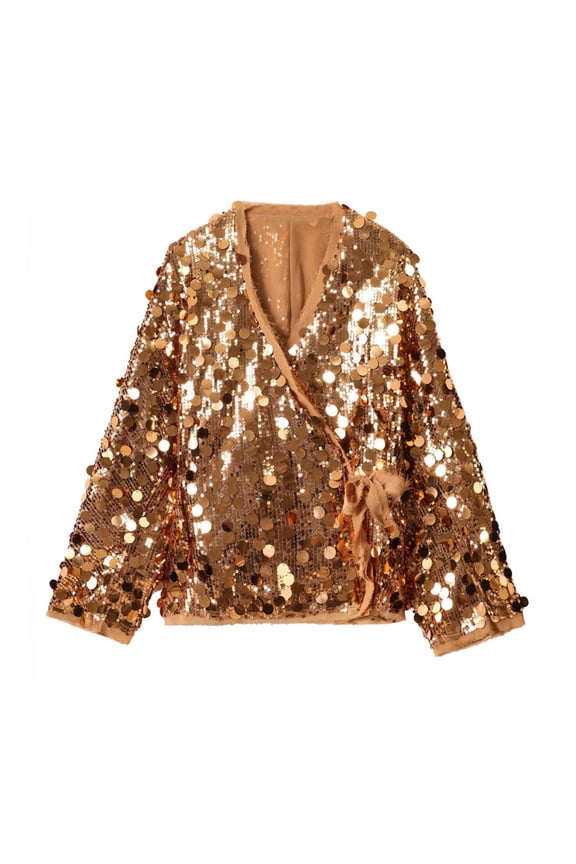 Party Womens Coats Open Front Sequin Gold Cheeky Cardigan Sparkle Bandage Jacket Jackets for Women Trendy S