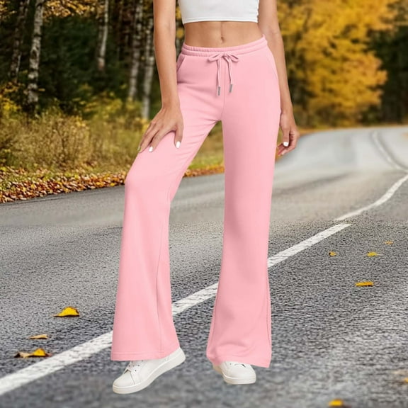 Dasayo Pink Ladies Pants Flare Stretchy Loose Fit High Waist Yoga Drawstring Buttery Soft Pants Womens Joggers L