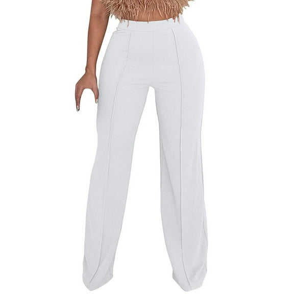 Dasayo Pleated Ladies Pants High Waist White Slim Straight Workout Outfits Tummy Control Formal Slacks Womens Capri L