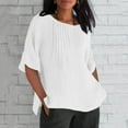 thumbnail image 1 of Dasayo Pleated Women Tops Short Sleeve Cotton Linen White Split Casual Solid Blouses T Shirts for Women XXXXXL, 1 of 5