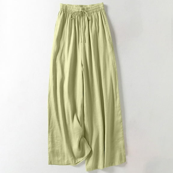 Dasayo Pleated Womens Pants High Rise Wide-Leg Cotton Linen Green Slacks Drawstring Flowy Solid Pants Womens Capris XXL