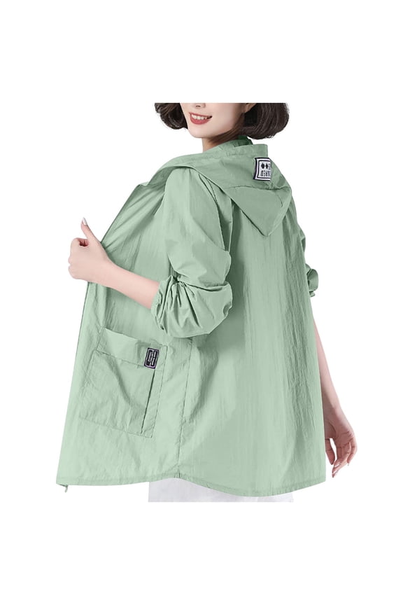 Plus Size Women Coats Full-Zip Green Windbreaker Hiking Light Weight Hooded Jacket Womens Jackets Trendy XL