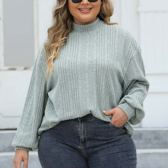 Dasayo Plus Size Women's Tops and Blouses Green Long Sleeve Knit Winter Solid Turtleneck Shirts Women Sweatshirt XXXL